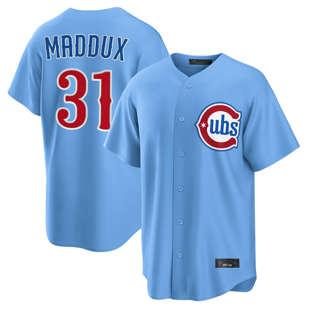 tocy C.Cubs #31 Greg Maddux Player Light Blue Home Game Stitched Jerseys