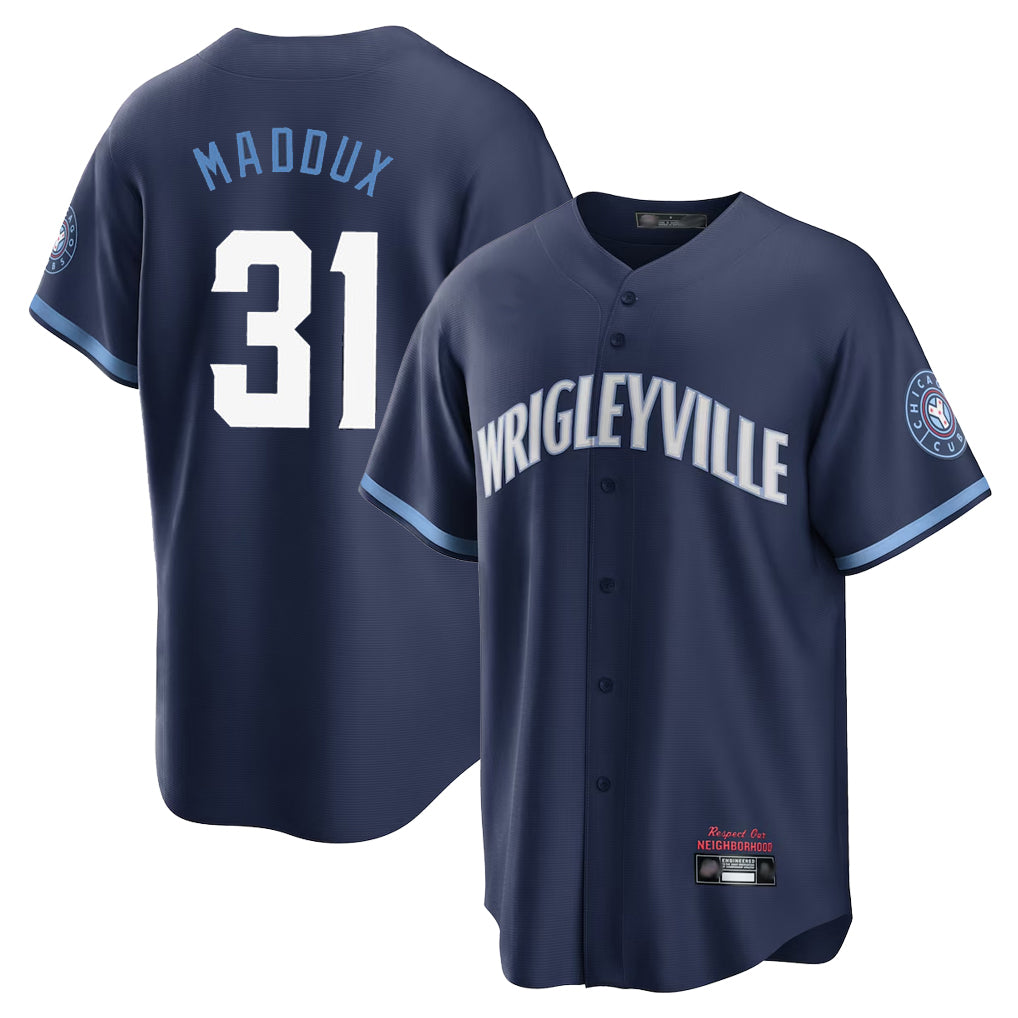 tocy C.Cubs #31 Greg Maddux Player Navy City Connect Home Game Stitched Jerseys