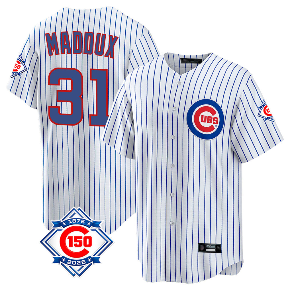 tocy C.Cubs #31 Greg Maddux Player White 150th Anniversary Home Game Stitched Jerseys