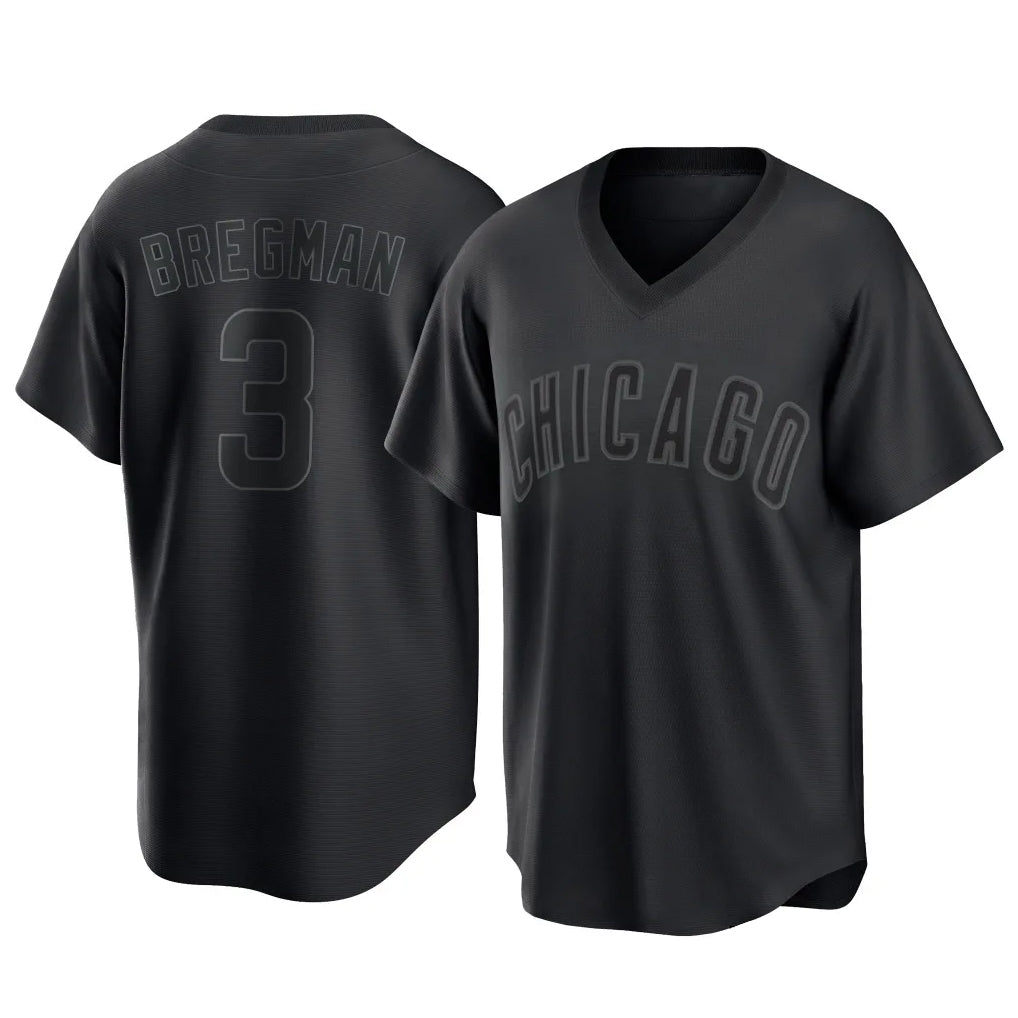 tocy C.Cubs #3 Alex Bregman Black T-shirt Home Game Stitched Jerseys