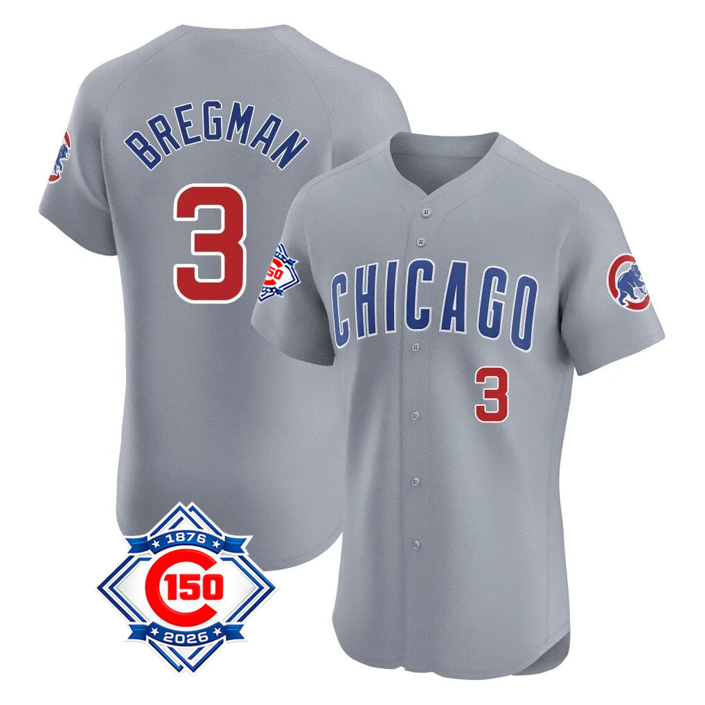 tocy C.Cubs #3 Alex Bregman Gray Road 150th Anniversary Limited Elite Home Stitched Jerseys