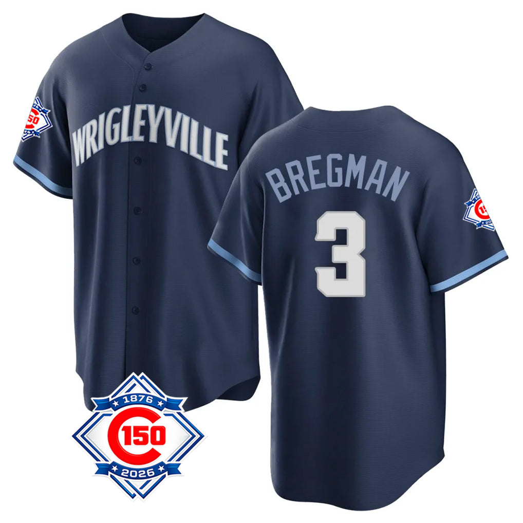tocy C.Cubs #3 Alex Bregman Navy 150th Anniversary City Connect Home Game Stitched Jerseys