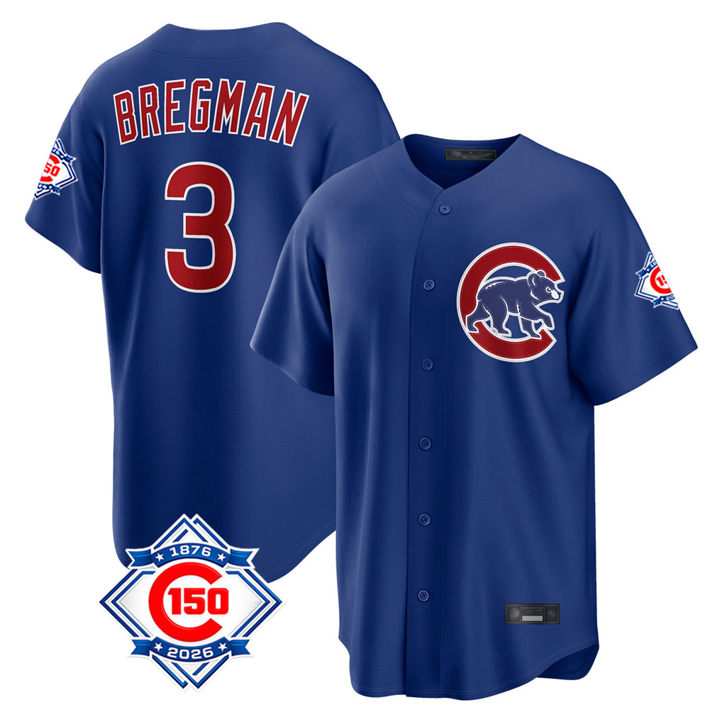 tocy C.Cubs #3 Alex Bregman Royal 150th Anniversary Home Game Stitched Jerseys