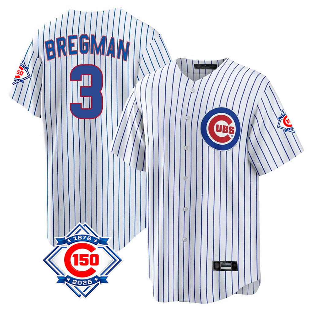 tocy C.Cubs #3 Alex Bregman White 150th Anniversary Home Game Stitched Jerseys
