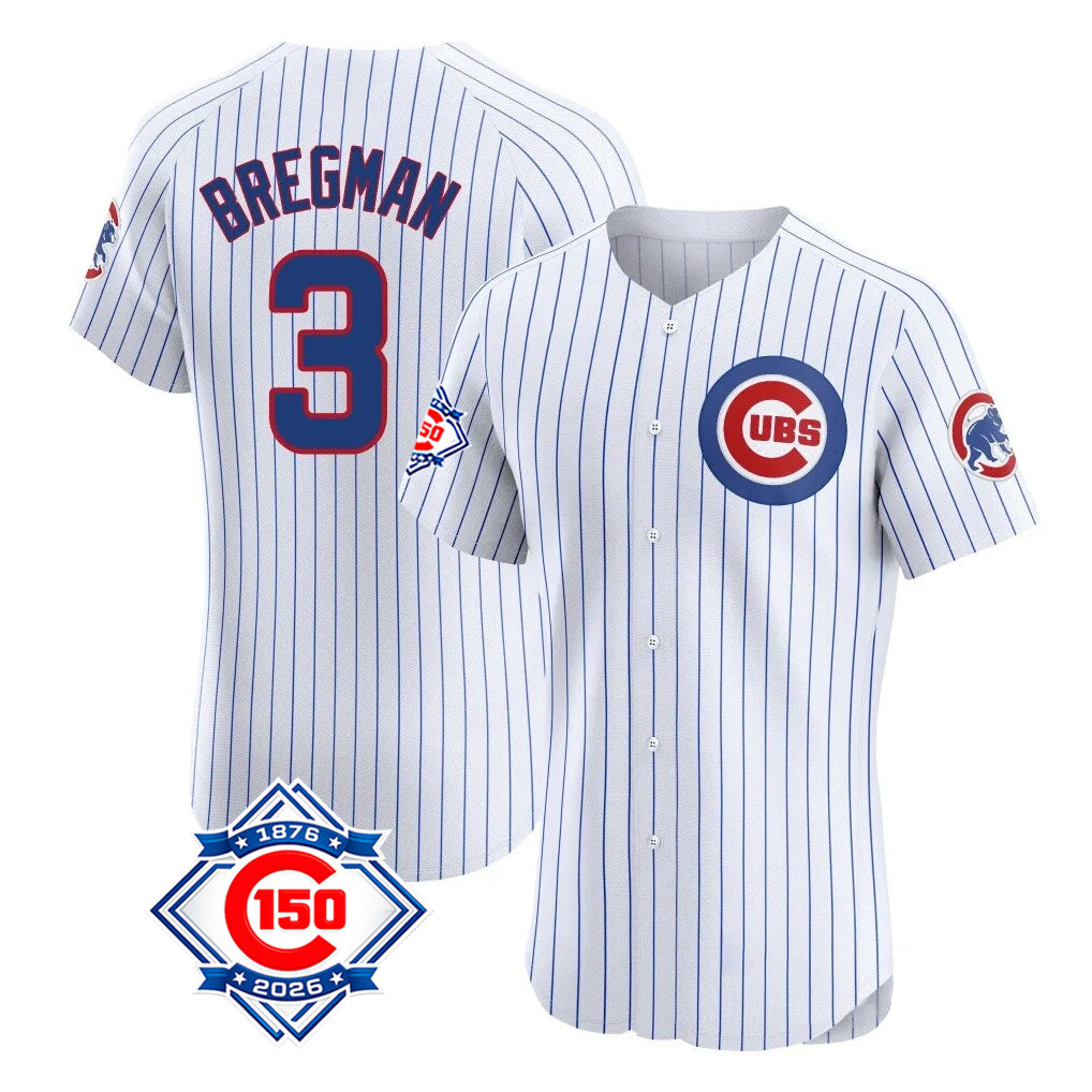 tocy C.Cubs #3 Alex Bregman White 150th Anniversary Limited Elite Home Game Stitched Jerseys
