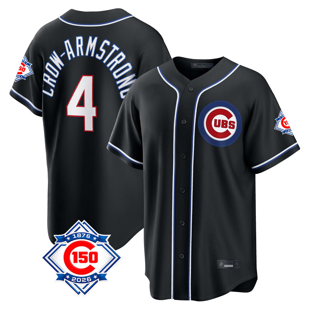 tocy C.Cubs #4 Pete Crow-Armstrong Player Black Fashion Out 150th Anniversary Game Stitched Jerseys