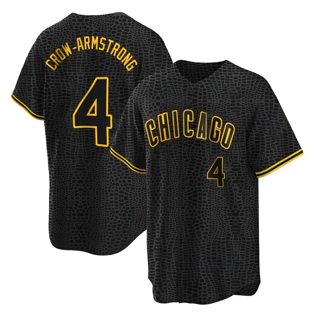 tocy C.Cubs #4 Pete Crow-Armstrong Player Black Snake Skin City Game Stitched Jerseys