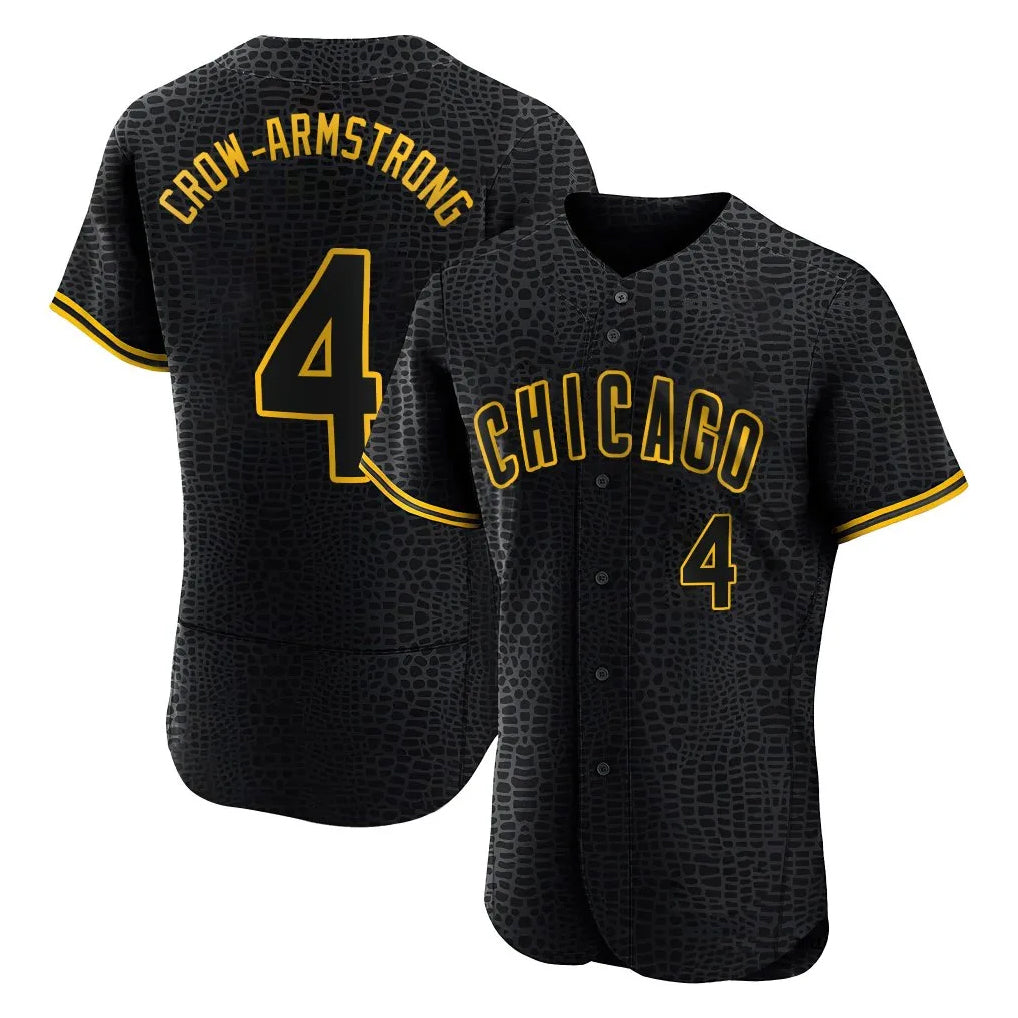 tocy C.Cubs #4 Pete Crow-Armstrong Player Black Snake Skin City Limited Elite Home Game Stitched Jerseys