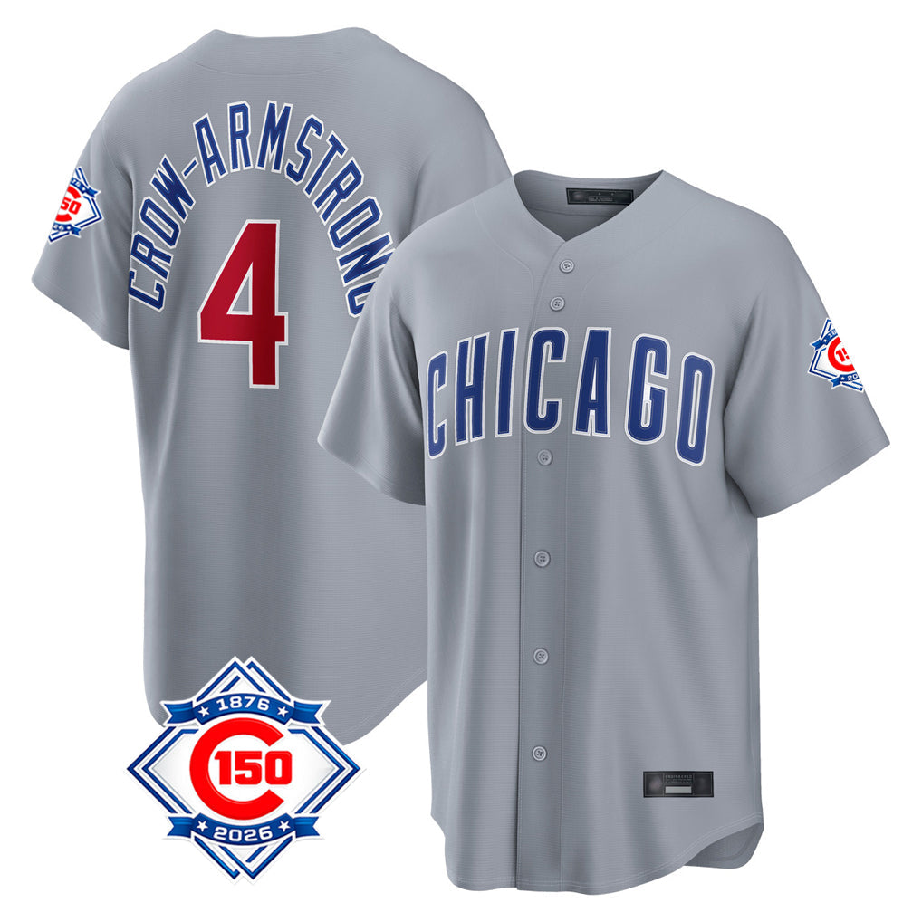 tocy C.Cubs #4 Pete Crow-Armstrong Player Gray 150th Anniversary Home Game Stitched Jerseys