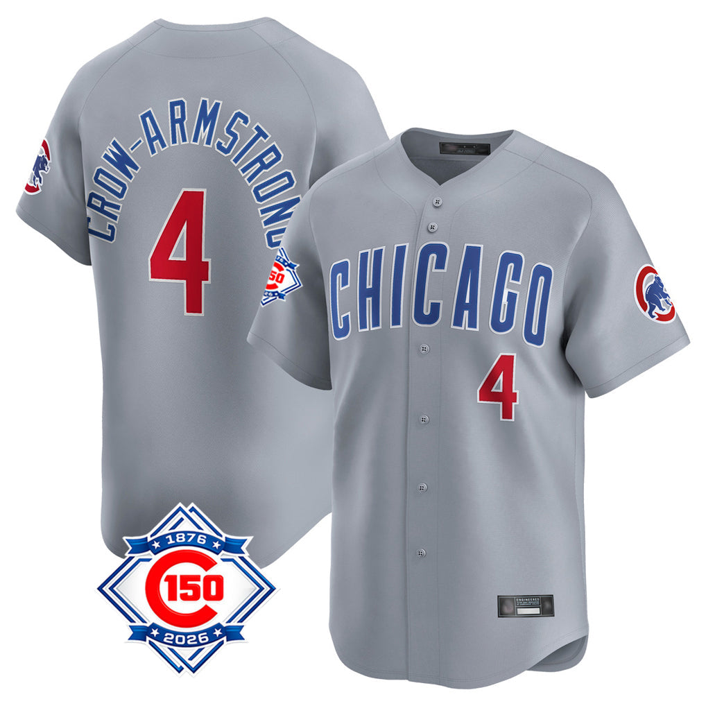 tocy C.Cubs #4 Pete Crow-Armstrong Player Gray Road 150th Anniversary Limited Home Stitched Jerseys