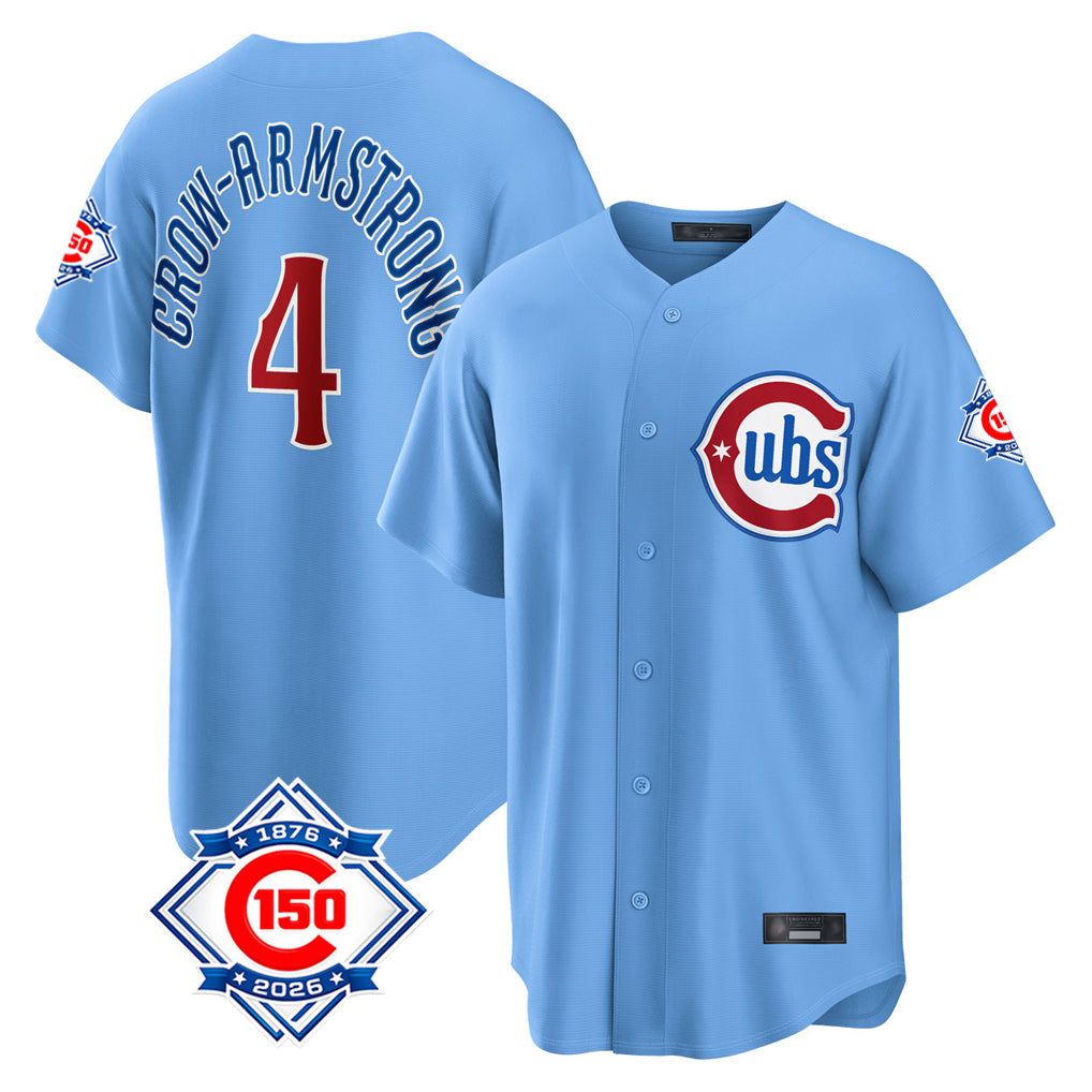 tocy C.Cubs #4 Pete Crow-Armstrong Player Light Blue 150th Anniversary Home Game Stitched Jerseys