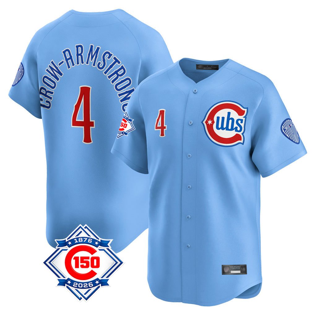 tocy C.Cubs #4 Pete Crow-Armstrong Player Light Blue 150th Anniversary Limited Home Stitched Jerseys