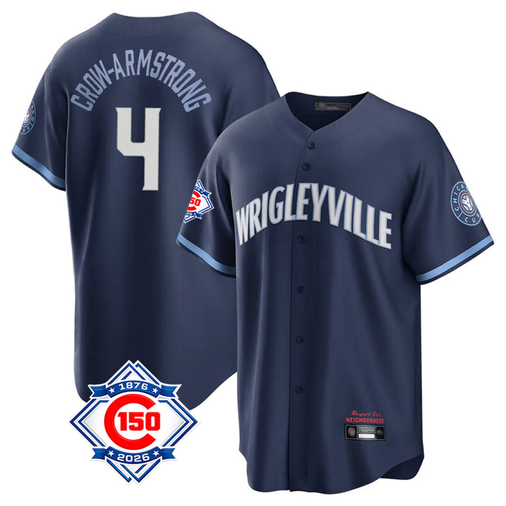 tocy C.Cubs #4 Pete Crow-Armstrong Player Navy 150th Anniversary City Connect Home Game Stitched Jerseys