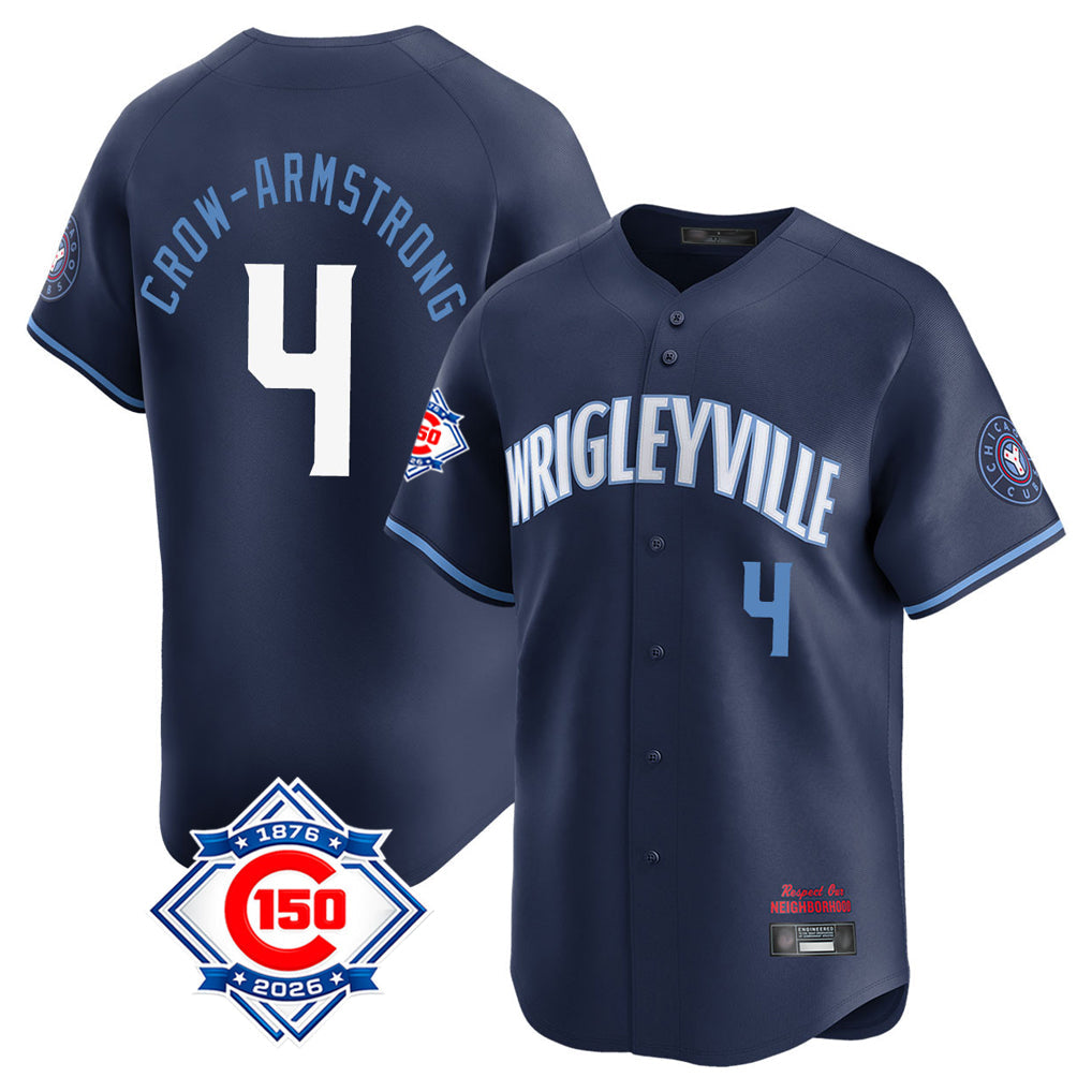 tocy C.Cubs #4 Pete Crow-Armstrong Player Navy City Connect 150th Anniversary Limited Home Stitched Jerseys
