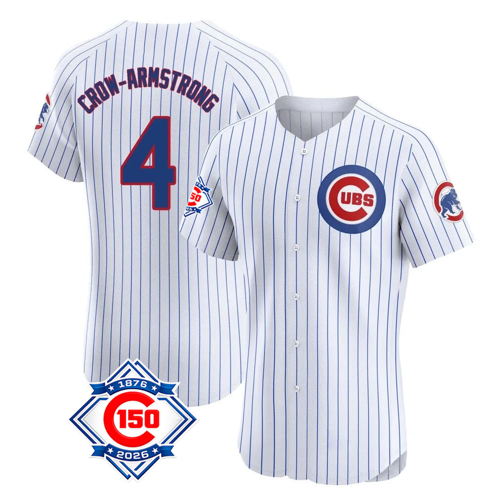 tocy C.Cubs #4 Pete Crow-Armstrong Player White 150th Anniversary Limited Elite Home Game Stitched Jerseys