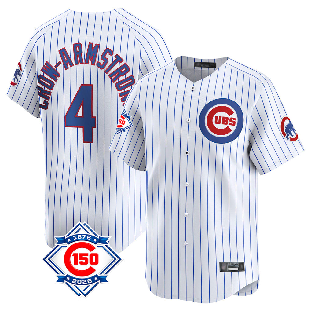 tocy C.Cubs #4 Pete Crow-Armstrong Player White 150th Anniversary Limited Home Game Stitched Jerseys