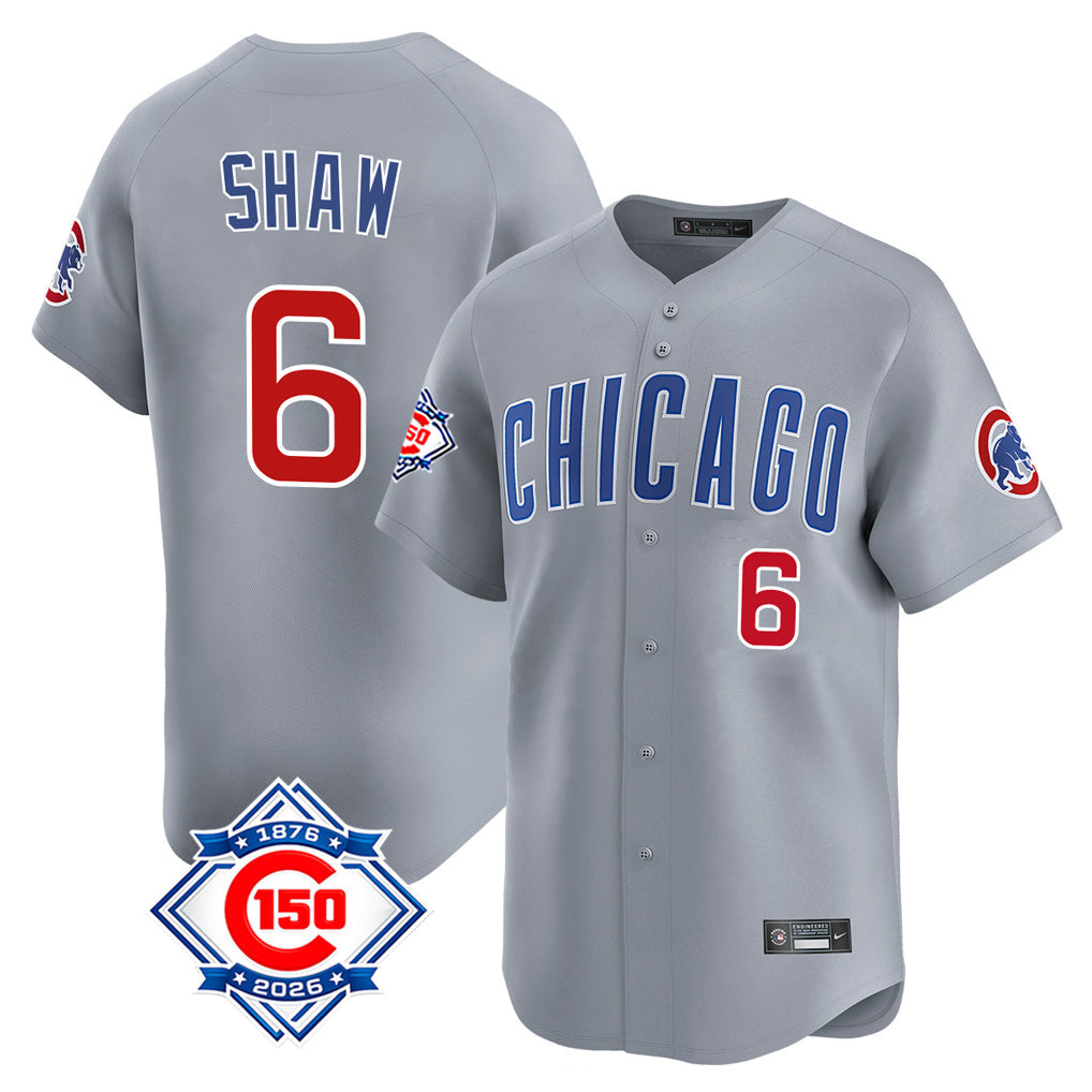 tocy C.Cubs #6 Matt Shaw Player Gray Road 150th Anniversary Limited Home Stitched Jerseys
