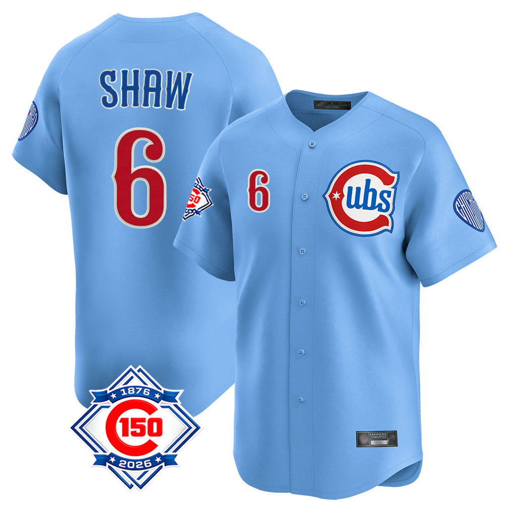 tocy C.Cubs #6 Matt Shaw Player Light Blue 150th Anniversary Limited Home Stitched Jerseys