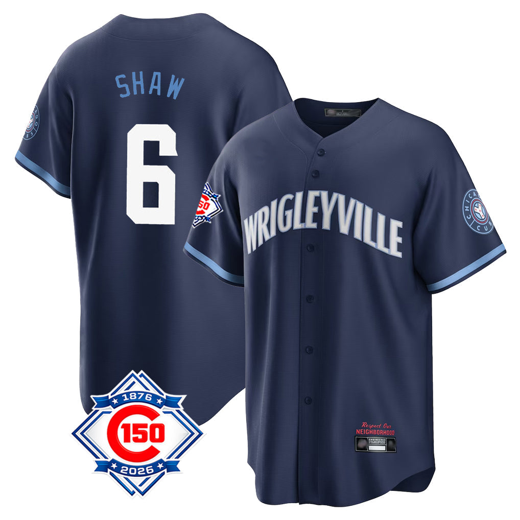 tocy C.Cubs #6 Matt Shaw Player Navy 150th Anniversary City Connect Home Game Stitched Jerseys