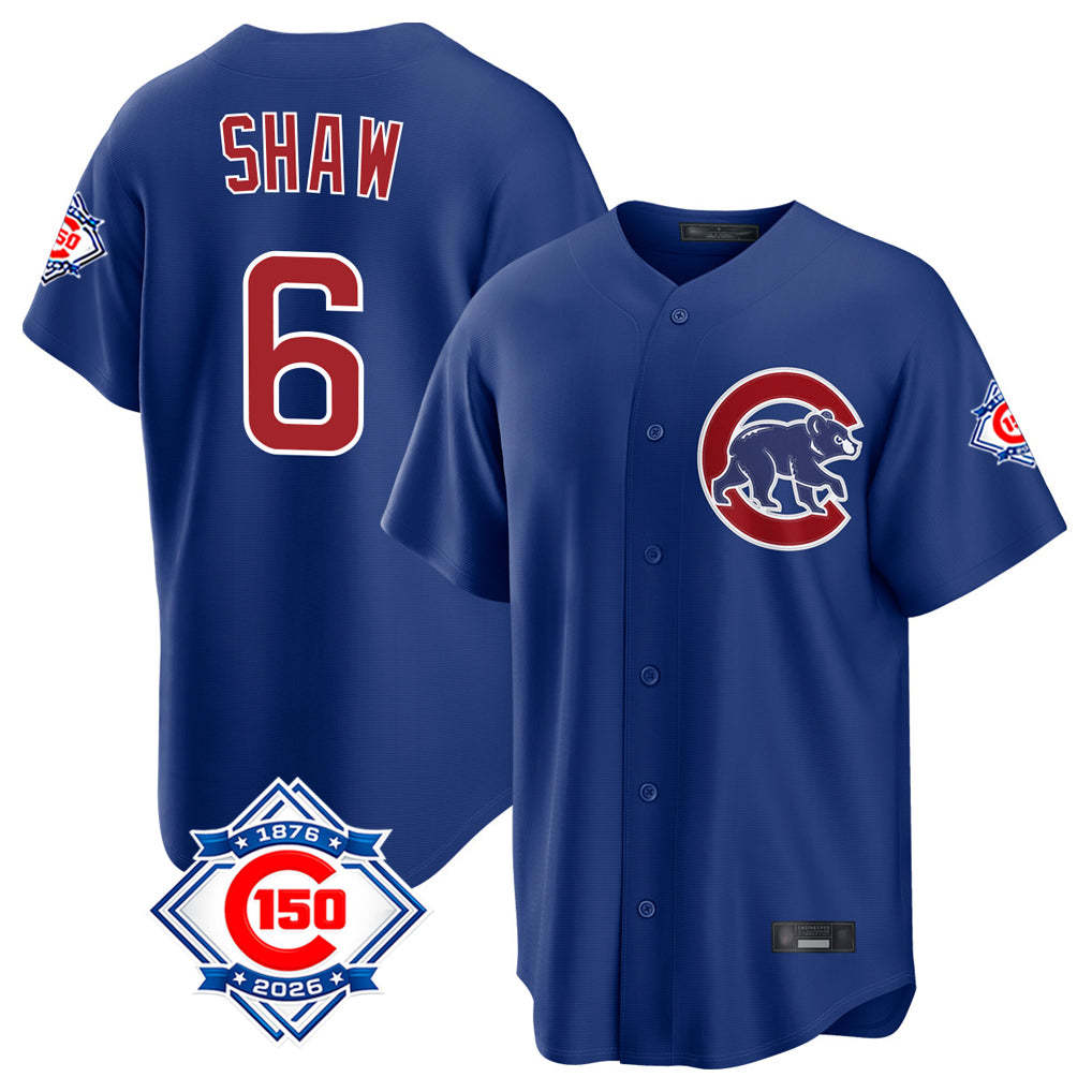 tocy C.Cubs #6 Matt Shaw Player Royal 150th Anniversary Home Game Stitched Jerseys
