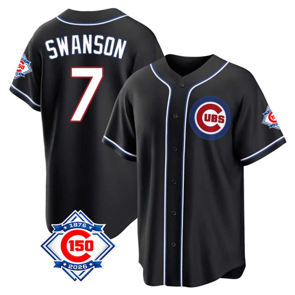 tocy C.Cubs #7 Dansby Swanson Player Black Fashion Out 150th Anniversary Game Stitched Jerseys