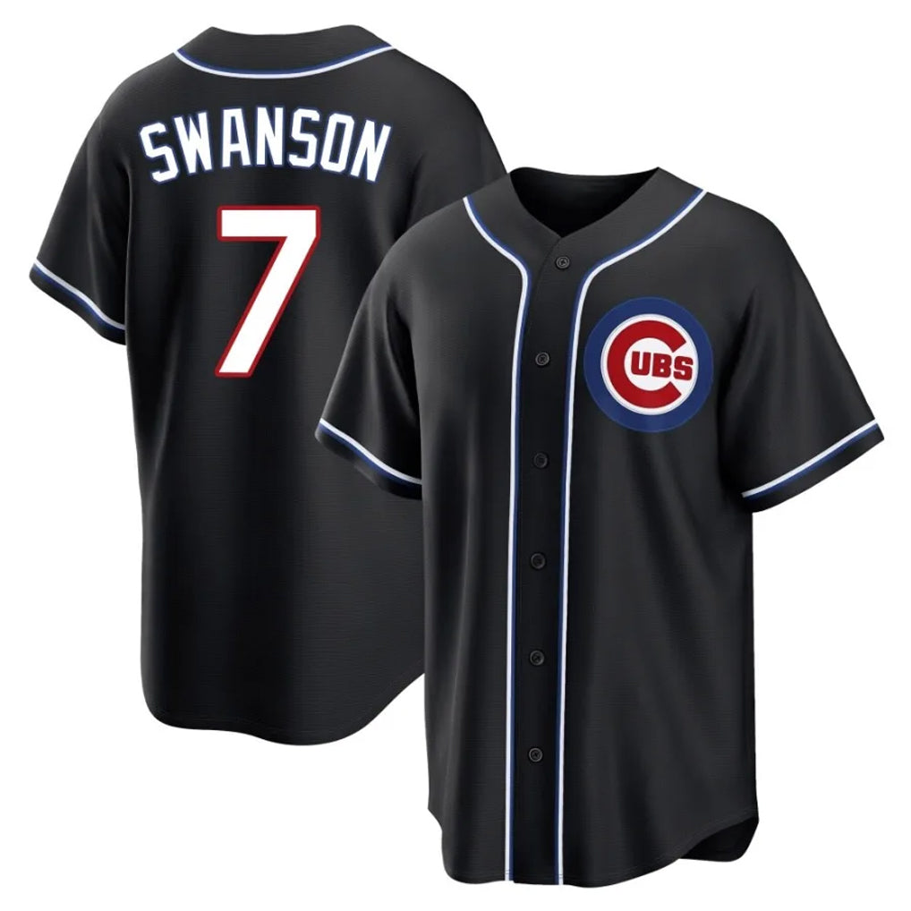 tocy C.Cubs #7 Dansby Swanson Player Black Fashion Out Game Stitched Jerseys