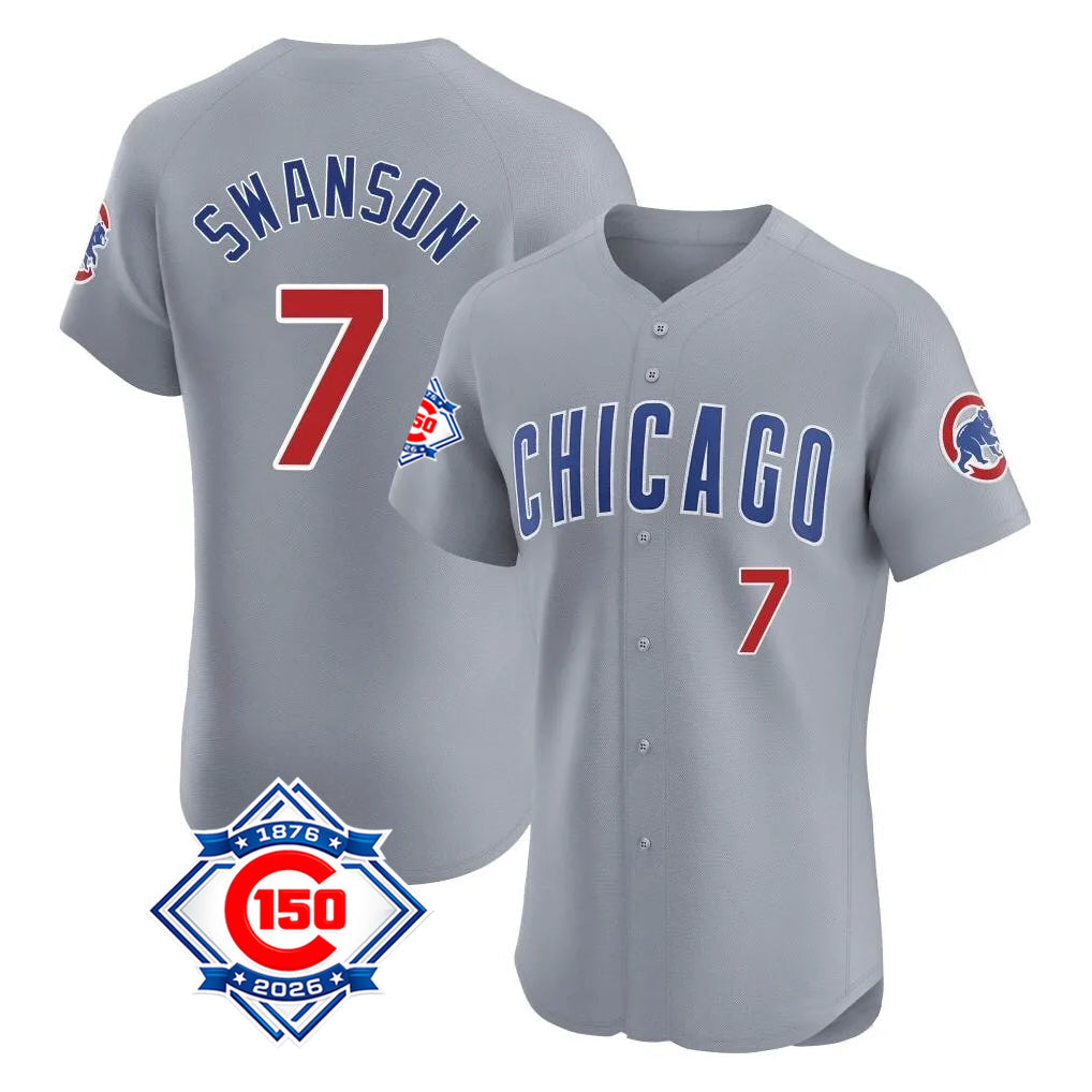 tocy C.Cubs #7 Dansby Swanson Player Gray Road 150th Anniversary Limited Elite Home Stitched Jerseys