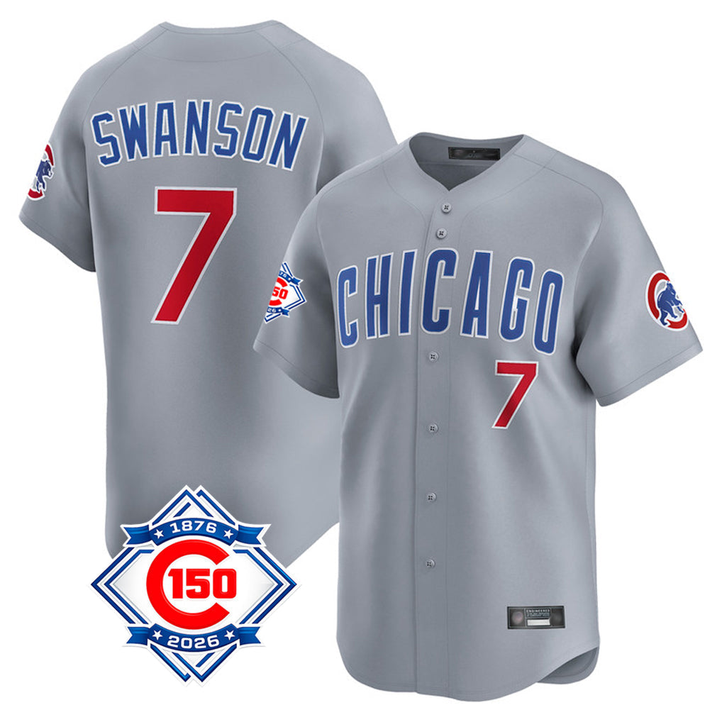 tocy C.Cubs #7 Dansby Swanson Player Gray Road 150th Anniversary Limited Home Stitched Jerseys
