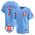 tocy C.Cubs #7 Dansby Swanson Player Light Blue 150th Anniversary Limited Home Stitched Jerseys
