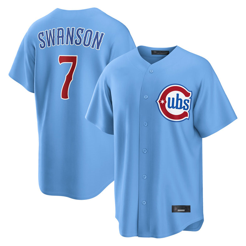 tocy C.Cubs #7 Dansby Swanson Player Light Blue Home Game Stitched Jerseys