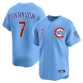 tocy C.Cubs #7 Dansby Swanson Player Light Blue Limited Home Stitched Jerseys