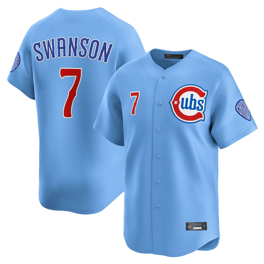 tocy C.Cubs #7 Dansby Swanson Player Light Blue Limited Home Stitched Jerseys