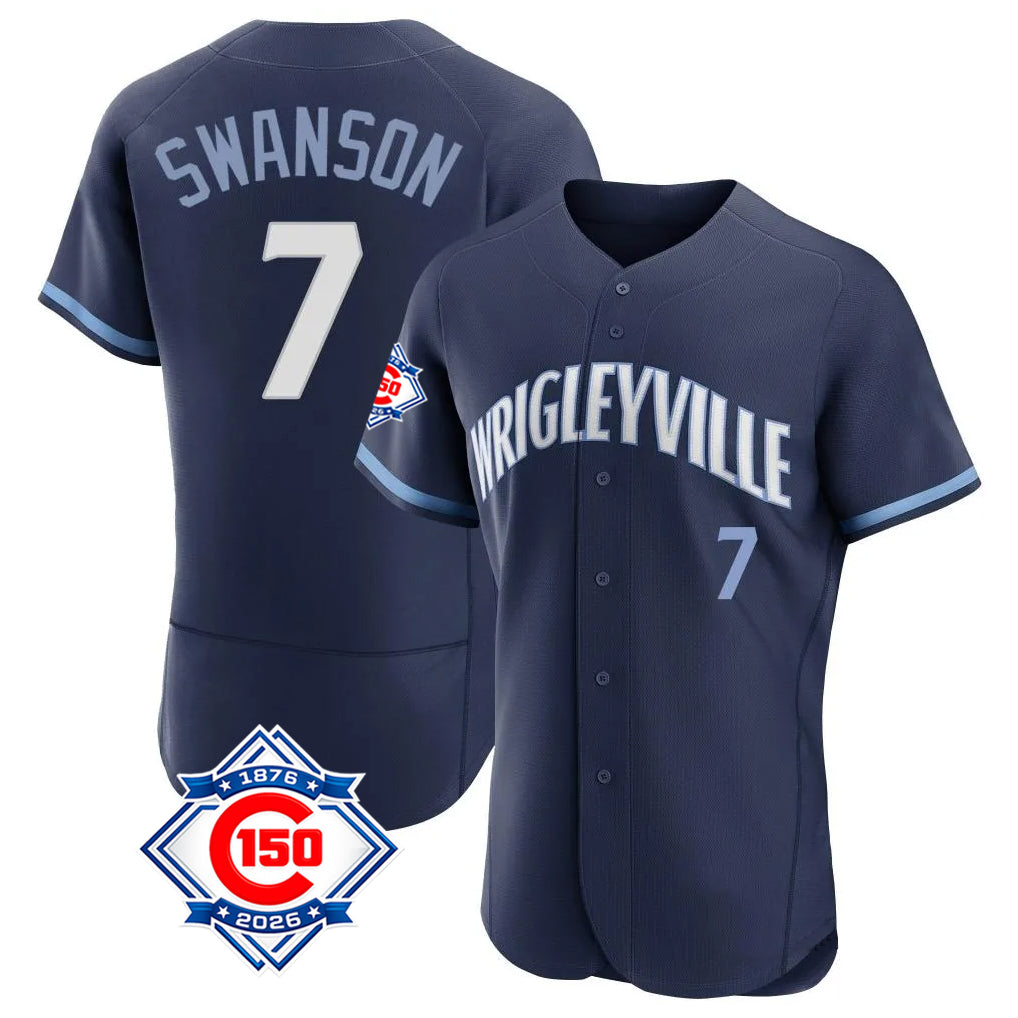 tocy C.Cubs #7 Dansby Swanson Player Navy City Connect 150th Anniversary Limited Elite Home Stitched Jerseys