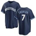 tocy C.Cubs #7 Dansby Swanson Player Navy City Connect Home Game Stitched Jerseys