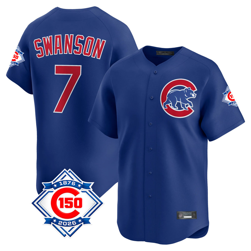 tocy C.Cubs #7 Dansby Swanson Player Royal 150th Anniversary Limited Home Stitched Jerseys