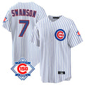 tocy C.Cubs #7 Dansby Swanson Player White 150th Anniversary Home Game Stitched Jerseys