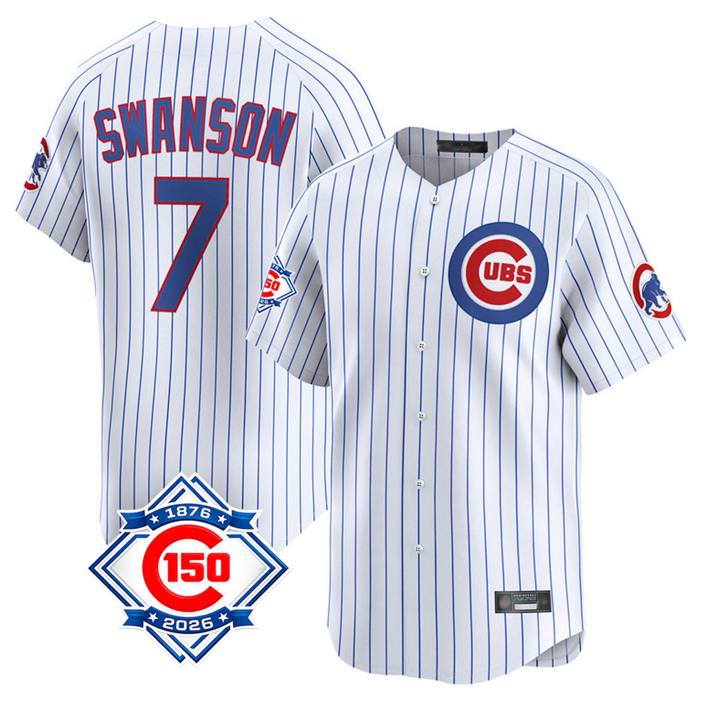 tocy C.Cubs #7 Dansby Swanson Player White 150th Anniversary Limited Home Game Stitched Jerseys