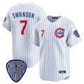 tocy C.Cubs #7 Dansby Swanson Player White Pinstripe Vapor Premier Limited Home Stitched Jerseys