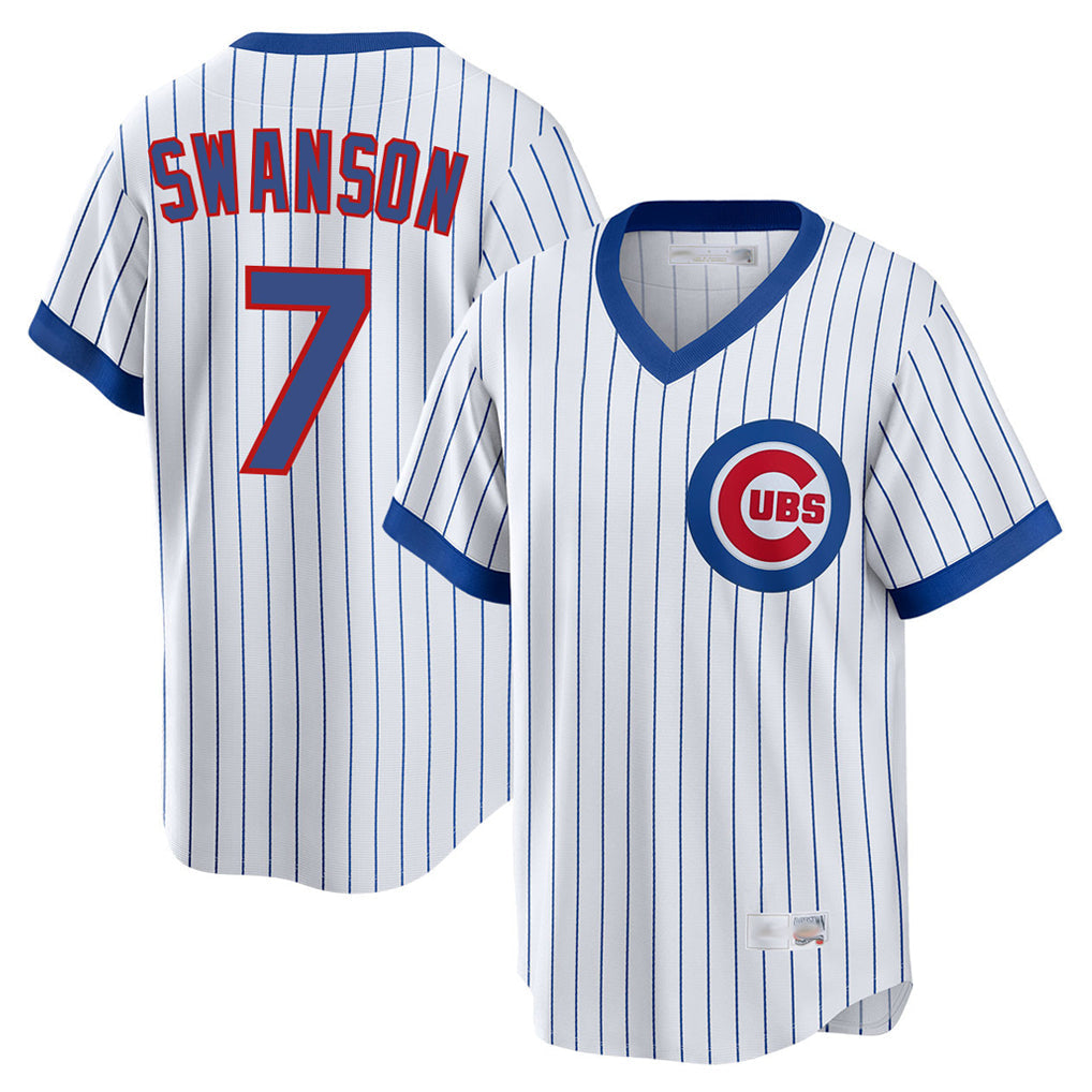 tocy C.Cubs #7 Dansby Swanson Player White T-shirt Cooperstown Collection Limited Stitched Jerseys