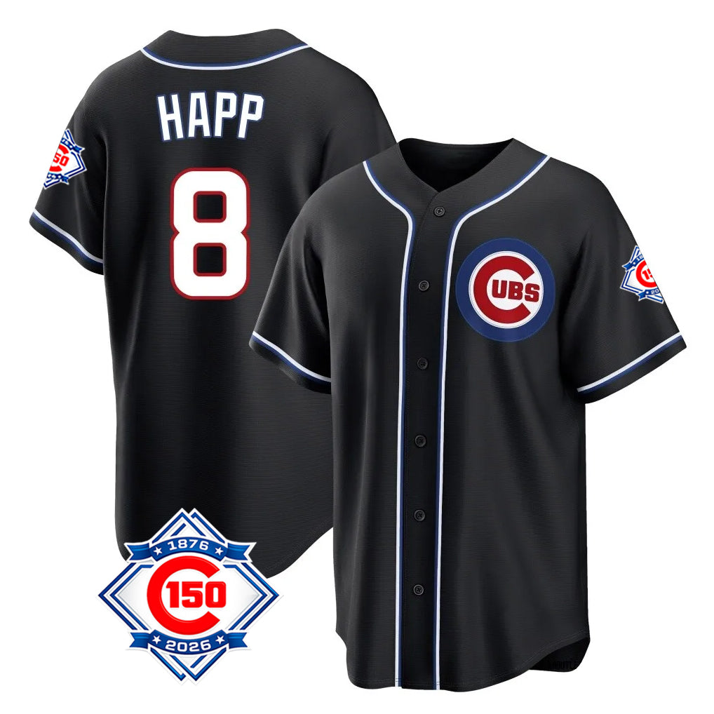 tocy C.Cubs #8 Ian Happ Player Black Fashion Out 150th Anniversary Game Stitched Jerseys