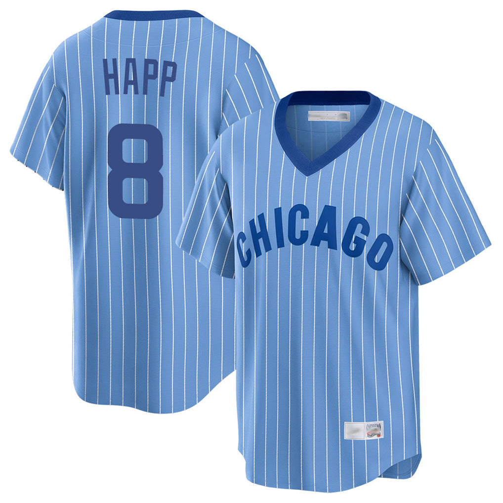 tocy C.Cubs #8 Ian Happ Player Blue T-shirt Cooperstown Collection Limited Stitched Jerseys