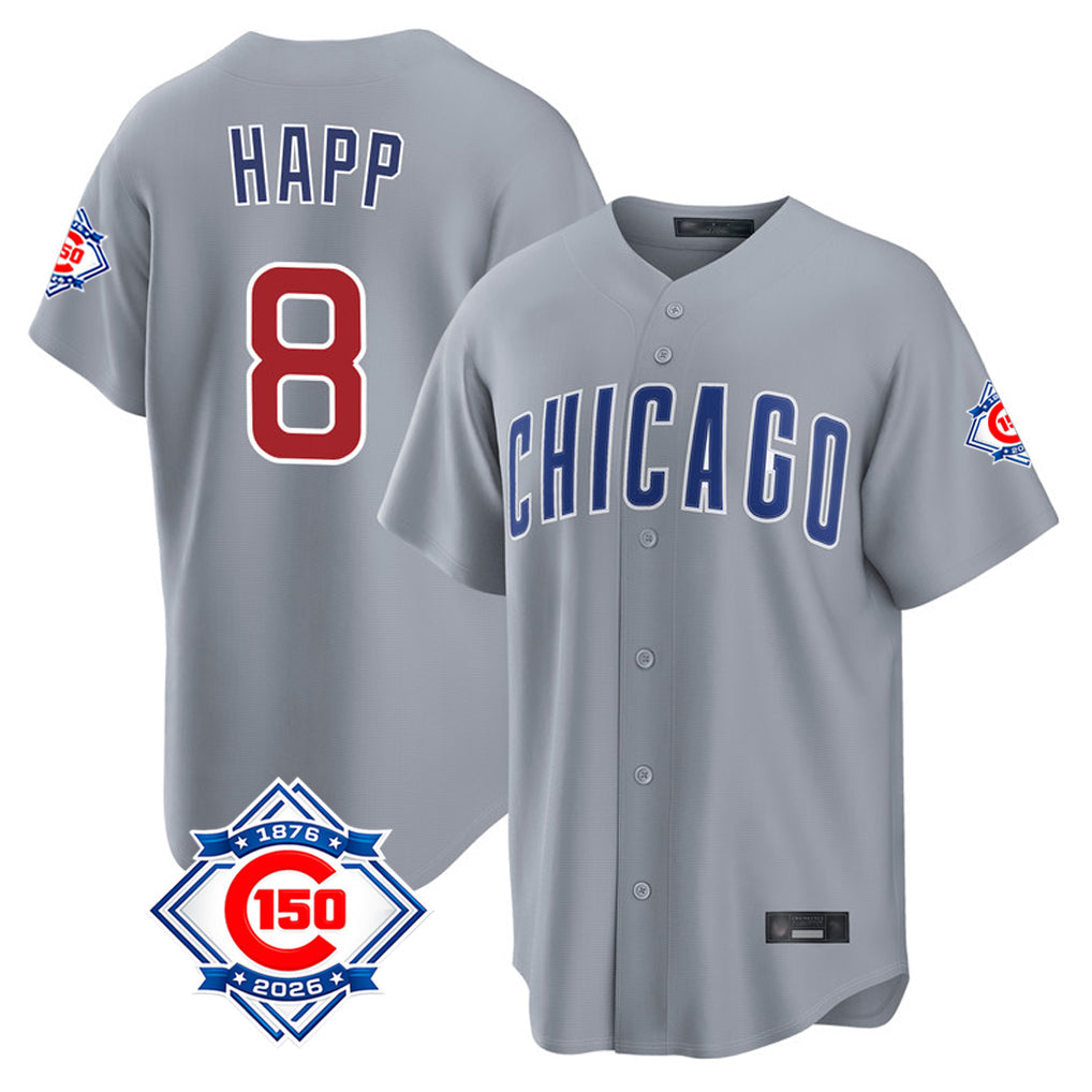 tocy C.Cubs #8 Ian Happ Player Gray Home Game Stitched Jerseys