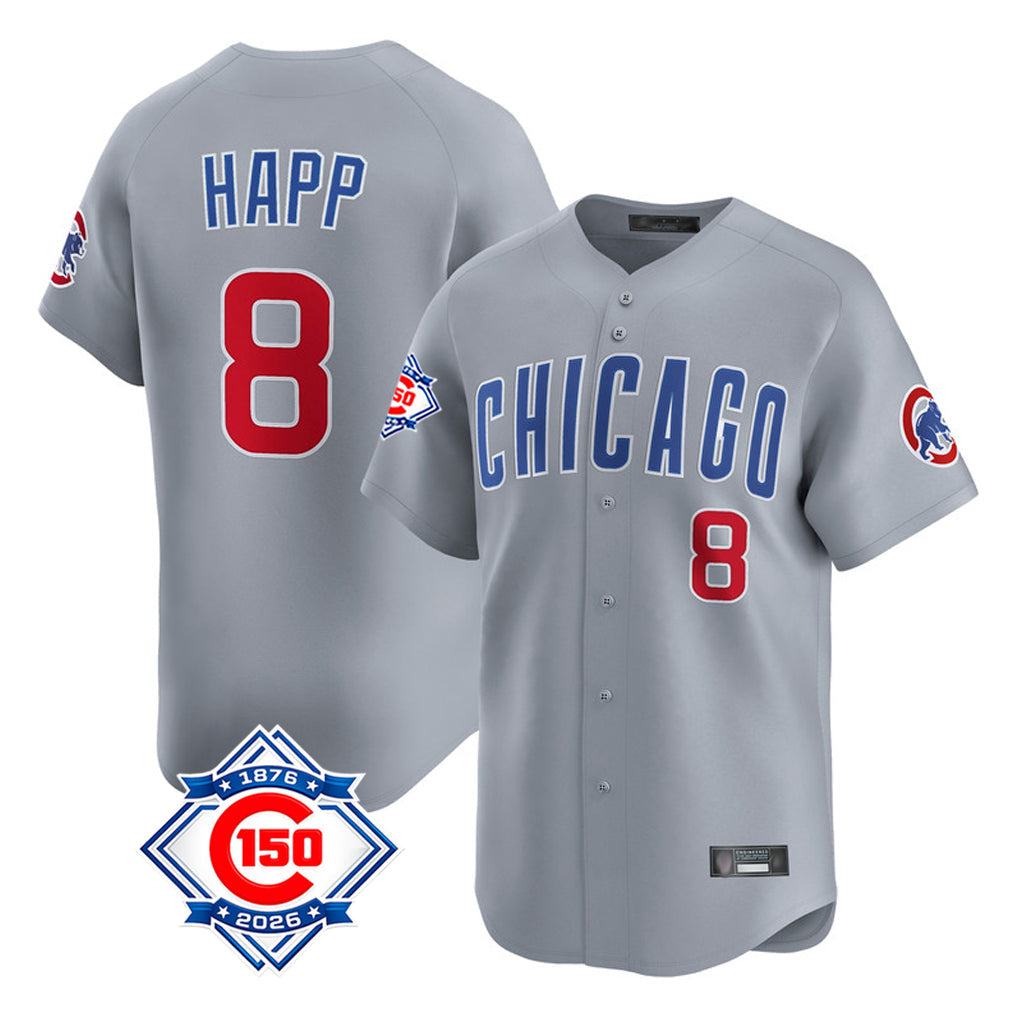 tocy C.Cubs #8 Ian Happ Player Gray Road 150th Anniversary Limited Home Stitched Jerseys