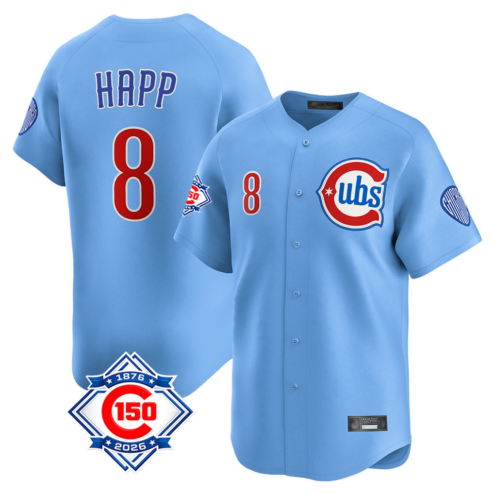 tocy C.Cubs #8 Ian Happ Player Light Blue 150th Anniversary Limited Home Stitched Jerseys