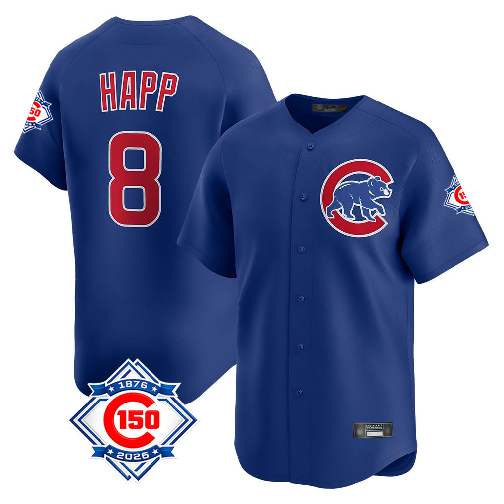 tocy C.Cubs #8 Ian Happ Player Royal 150th Anniversary Limited Home Stitched Jerseys