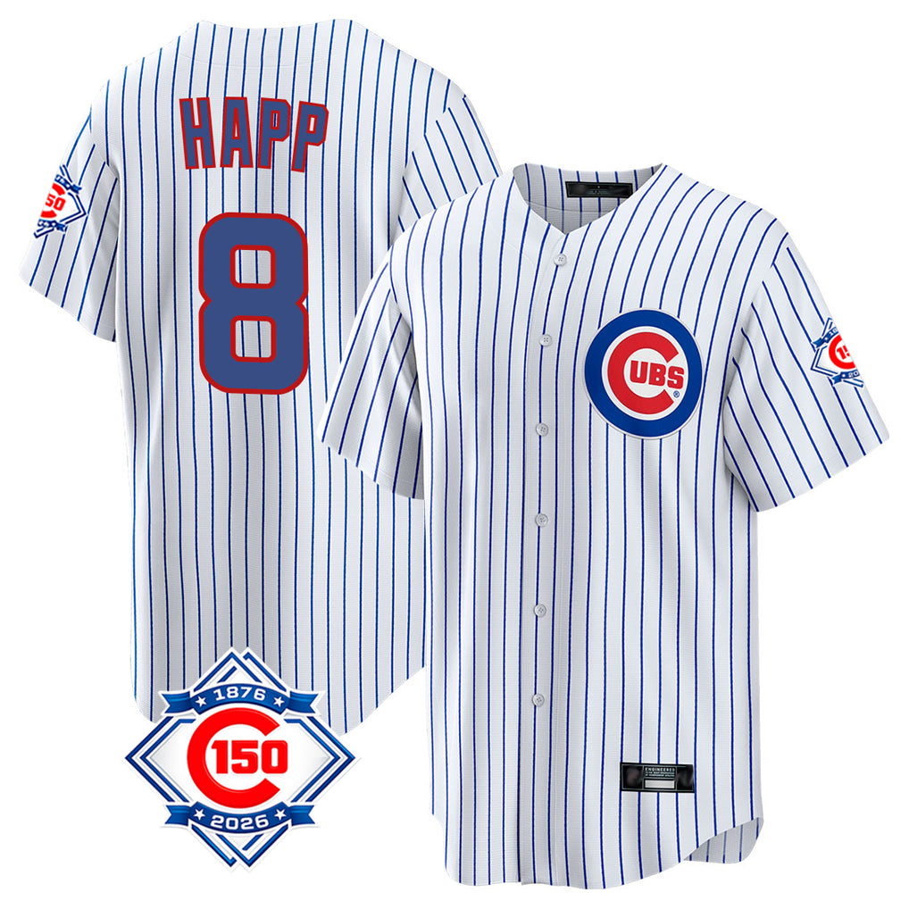 tocy C.Cubs #8 Ian Happ Player White 150th Anniversary Home Game Stitched Jerseys