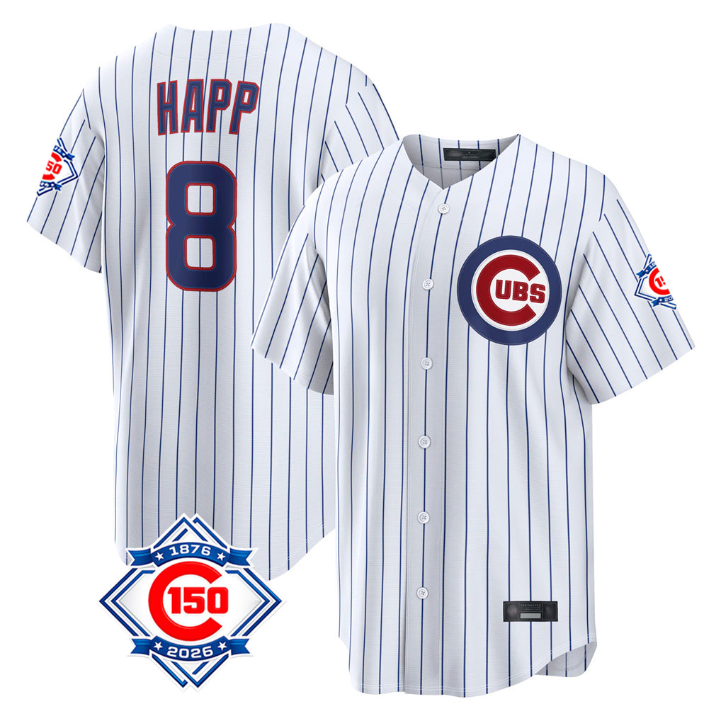 tocy C.Cubs #8 Ian Happ Player White 150th Anniversary Limited Home Game Stitched Jerseys