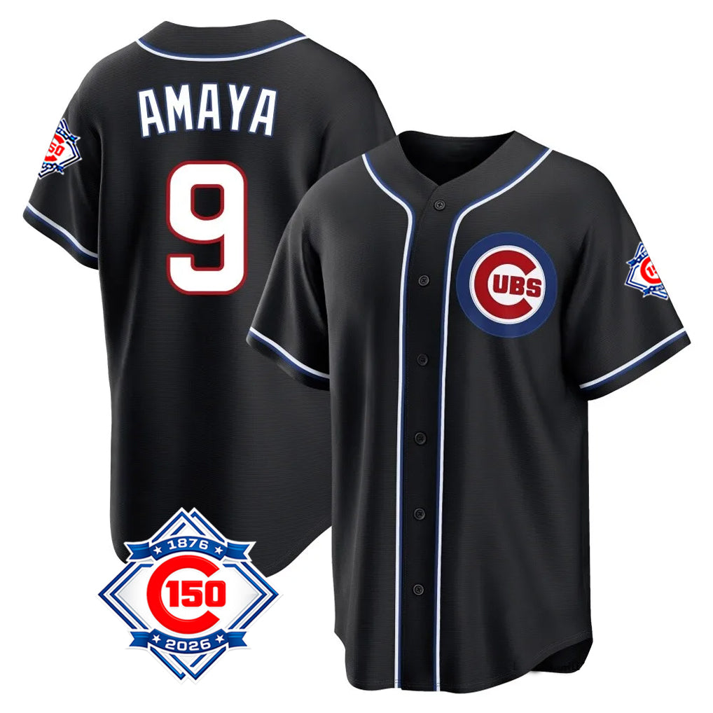 tocy C.Cubs #9 Miguel Amaya Player Black Fashion Out 150th Anniversary Game Stitched Jerseys