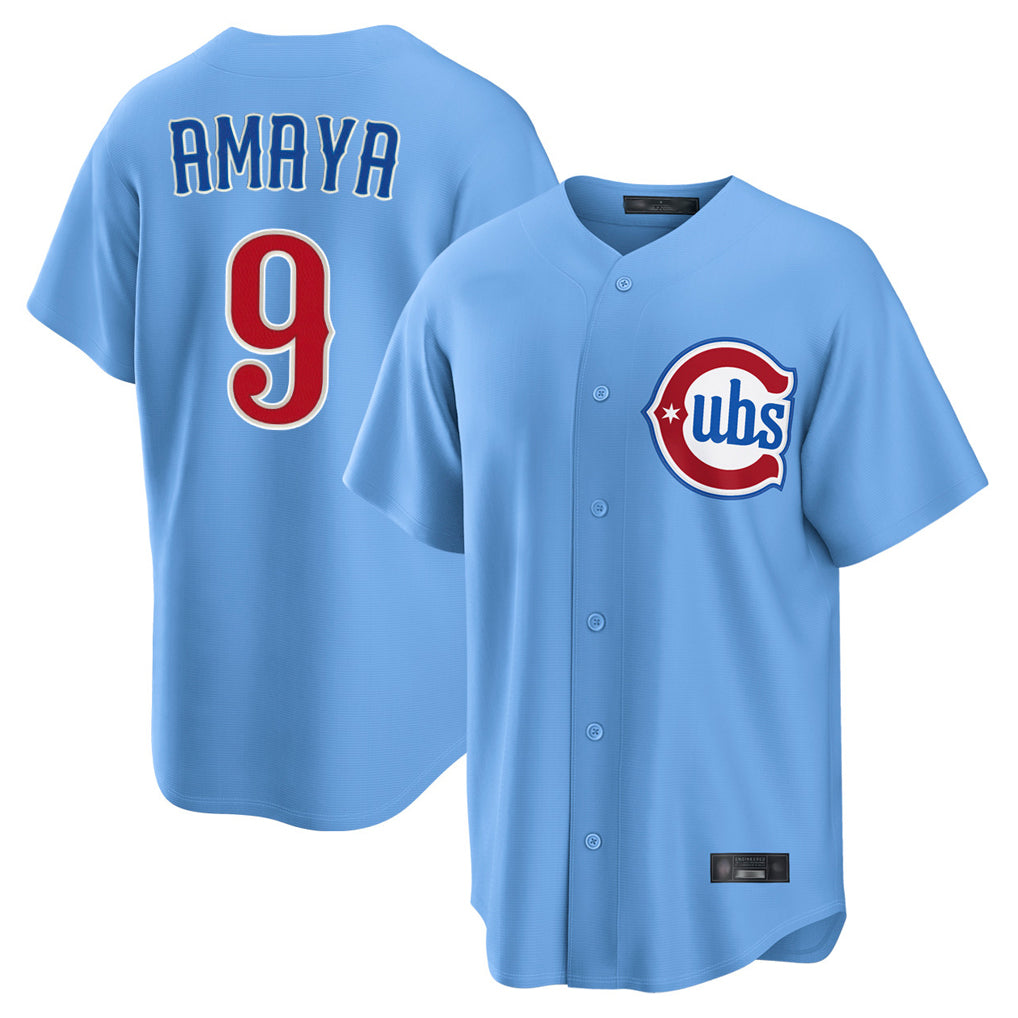 tocy C.Cubs #9 Miguel Amaya Player Light Blue Home Game Stitched Jerseys