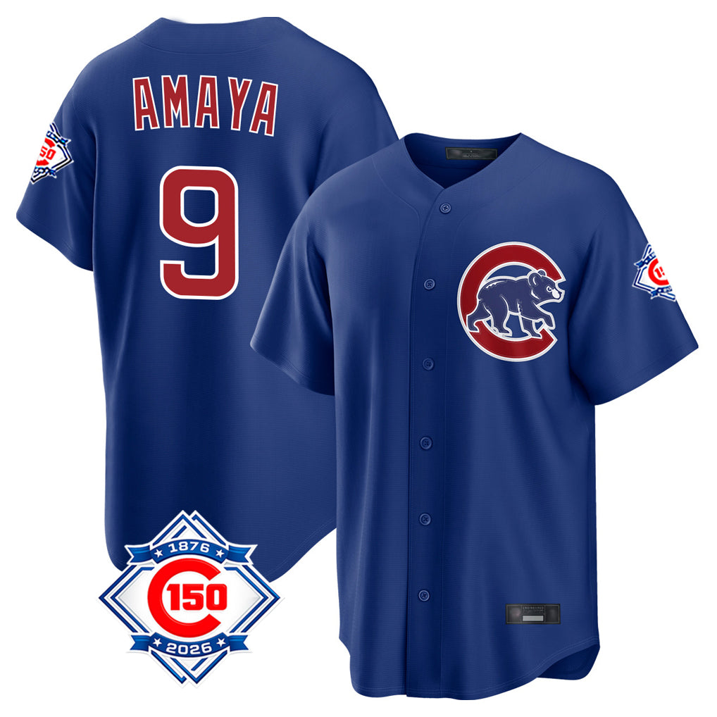 tocy C.Cubs #9 Miguel Amaya Player Royal 150th Anniversary Home Game Stitched Jerseys